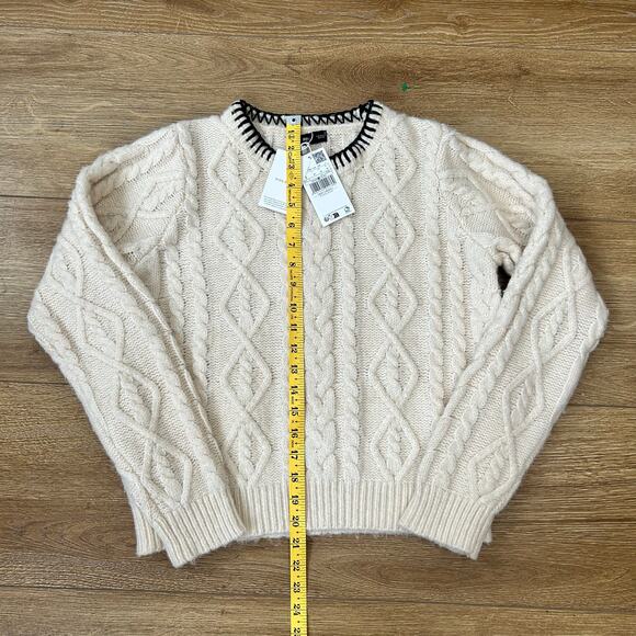 MNG Mango Cable Knit Pullover with Contrasting Trim Wmns Size Medium Wool Blend - Picture 6 of 16